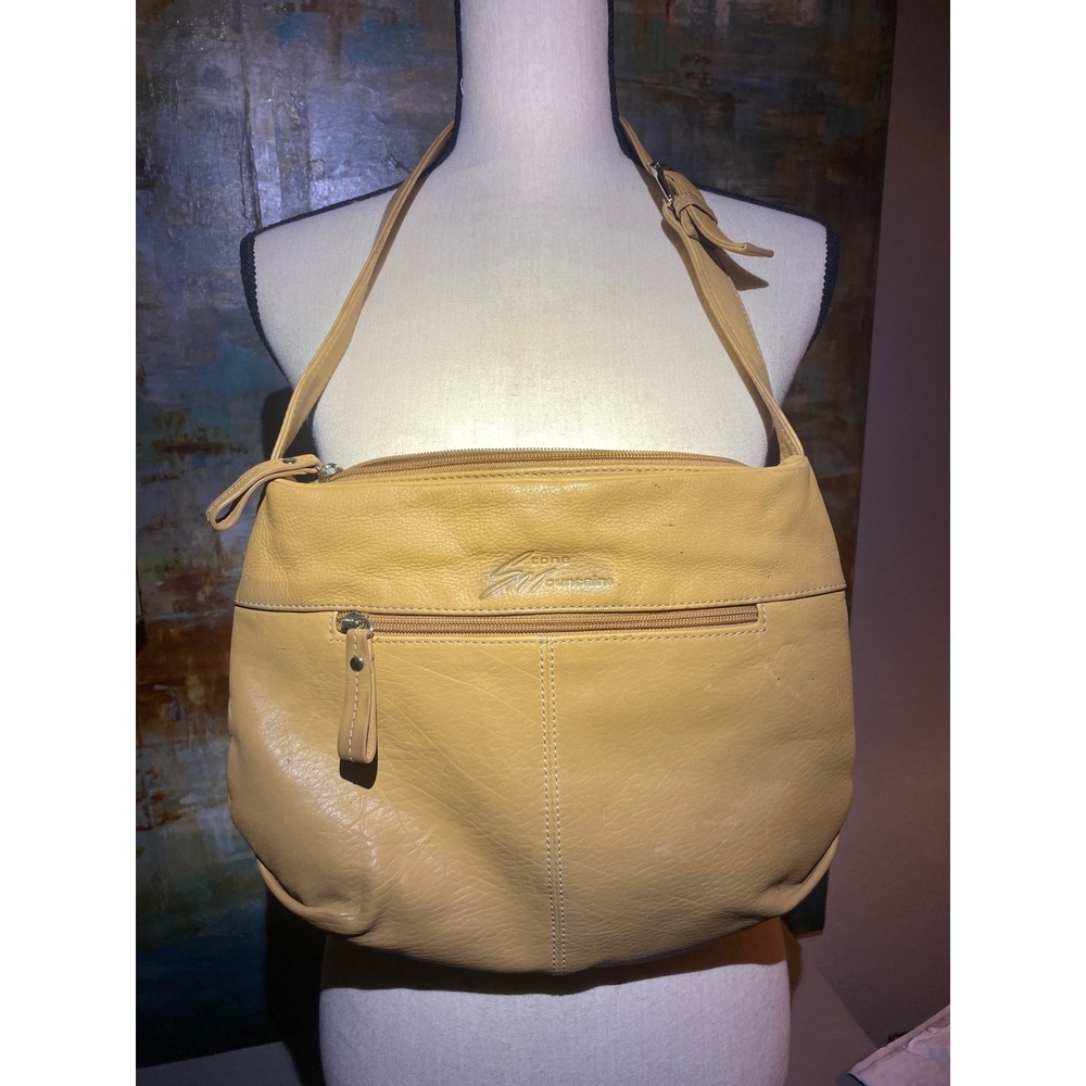 Stone Mountain Tan Pebbled Leather Hobo Shoulder Bag Adjustable Strap Multi Pckt
